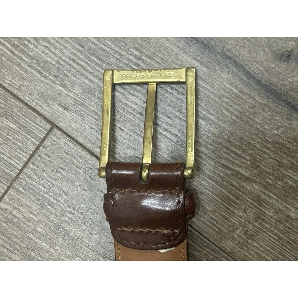 Brooks Brothers Brown Leather Belt 40/100 Brass Buckle 1.25” Made in USA